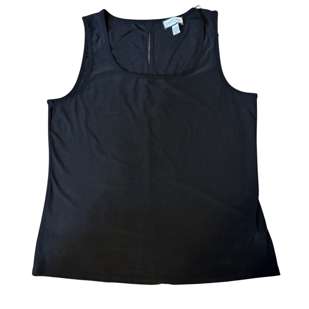 Sam And Jess Size Large Square Neck keyhole Split Hem Sleeveless Top Black NWT